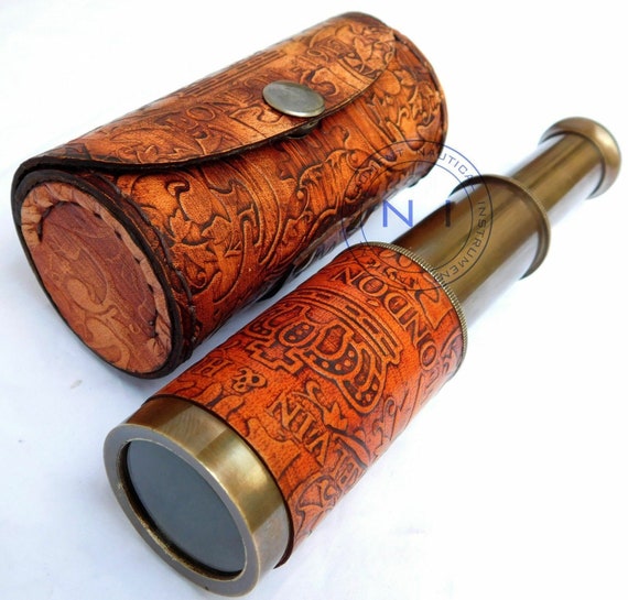 ANTIQUE BRASS TELESCOPE MARINE NAUTICAL LEATHER PIRATE SPYGLASS VINTAGE SCOPE