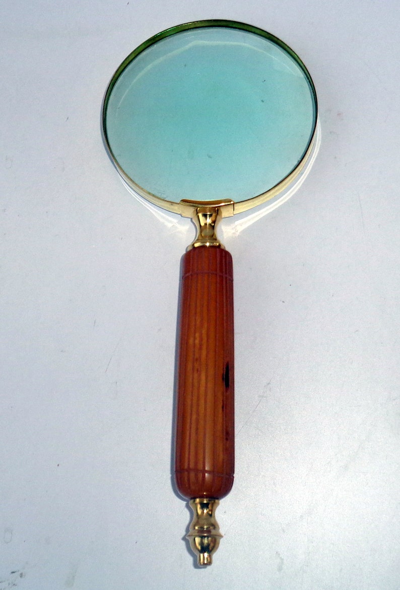 Brass Magnifying Glass Vintage Antique Handle Magnifier Table Etsy