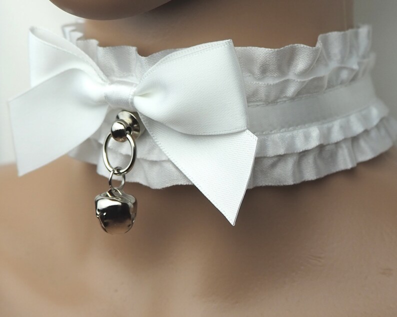 DDLG Choker All-White Lolita Style Kitten Play Collar Petplay Collar BDSM Collar Neko Choker Fashion Choker Satin-Lined /& Tug-Proof