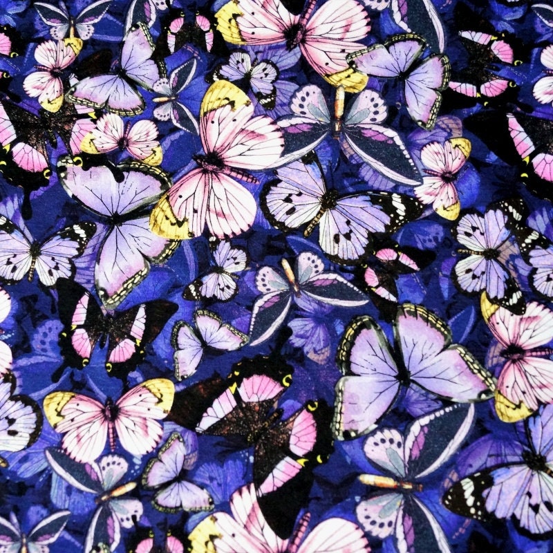Single Jersey Cotton Jersey Purple Butterflies 100 Cotton Etsy UK