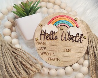Hello World Rainbow Sign Birth Announcement Hospital Welcome Sign