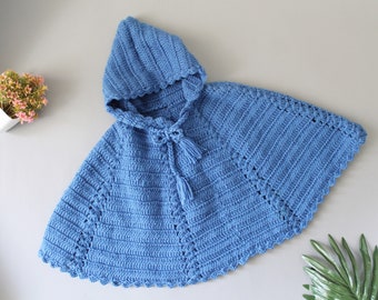 Handknitted kids winter cape Sweater/  Girls embroidered jumper/ Kids sweater