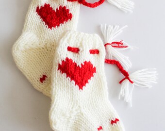 Handknitted kids winter heart socks