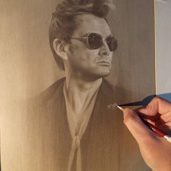 Limited print of my pastel drawing of david Tennant from good omens