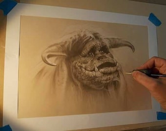 Limited print of my pastel drawing of ludo from labyrinth