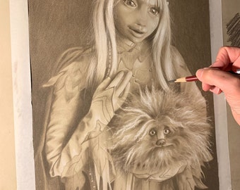 Limiter print taken from my original pastel drawing of Kira and fizzgig from the dark crystal