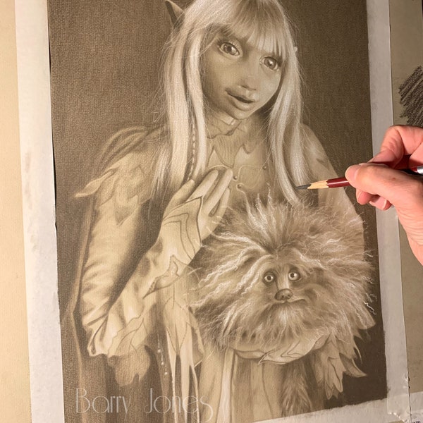 Limiter print taken from my original pastel drawing of Kira and fizzgig from the dark crystal