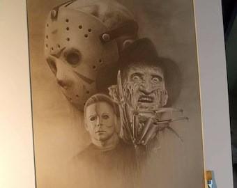 Limited print of my pastel drawing of horror icons