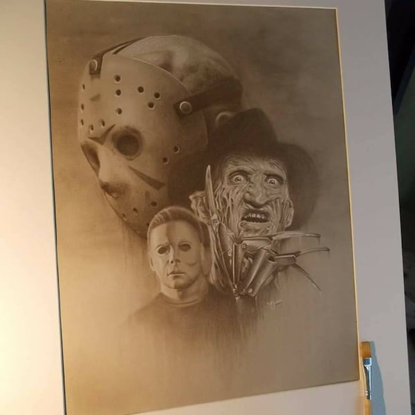 Limited print of my pastel drawing of horror icons