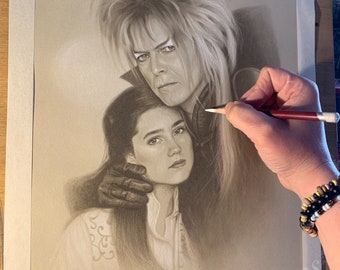 Limited print of Sarah and jareth taken from my original labyrinth pastel drawing