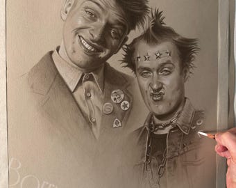Limited print taken from my original pastel drawing of Rik mayall and ade Edmondson the young ones