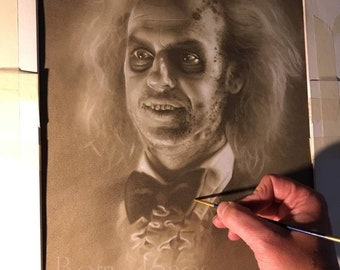 Limited print of my pastel drawing of beetlejuice