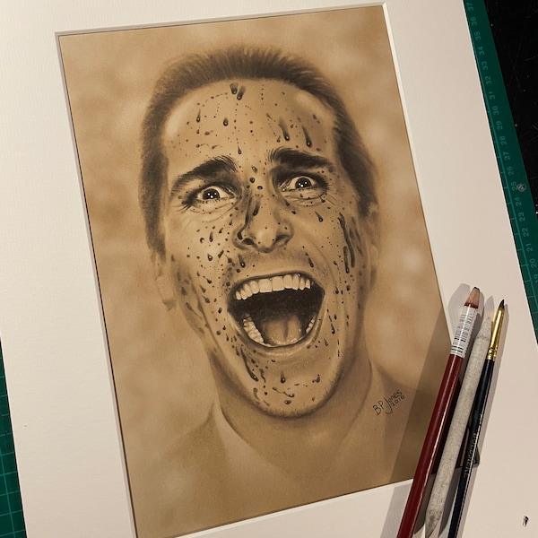 Limited print taken from my original pastel drawing of Patrick Bateman from psycho