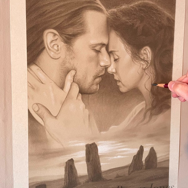 Limited print taken from my original pastel drawing of outlander Claire and Jamie