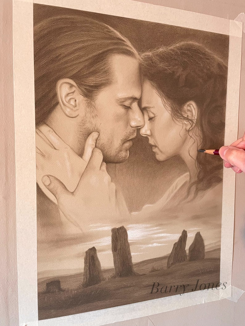 Limitierter Druck von meiner Original Pastellzeichnung von Outlander Claire und Jamie Bild 1