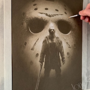 Impressão limitada tirada do meu desenho pastel de Jason voorhees de sexta-feira 13