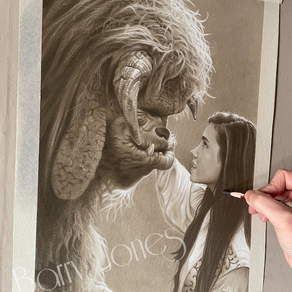 Limited print taken from my original pastel drawing of Ludo and Sarah from labyrinth