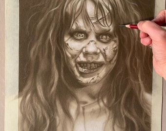 Limited print taken from my original pastel drawing of Regan from the exorcist