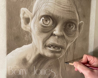 Impression limitée de Gollum du Seigneur des anneaux tirée de mon dessin au pastel