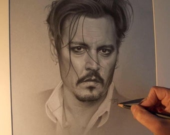 Beperkte afdruk overgenomen van mijn originele pasteltekening van Johnny depp