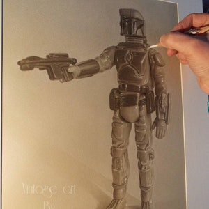 Limited print of my pastel drawing of boba fett vintage action figure