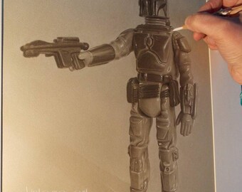 Limited print of my pastel drawing of boba fett vintage action figure