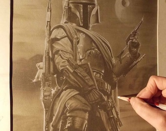 Limited print of my pastel drawing of boba fett from star wars