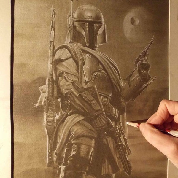 Limited print of my pastel drawing of boba fett from star wars