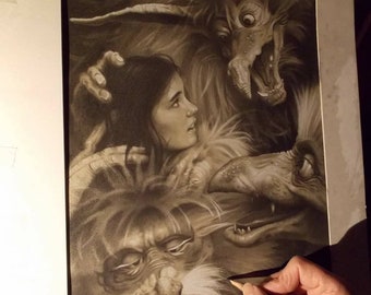 Limited print of my pastel drawing of Sarah and the fireys from labyrinth