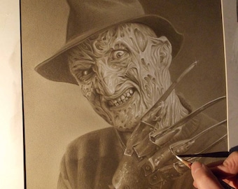 Gelimiteerde afdruk van mijn pasteltekening van freddy Krueger uit nachtmerrie op iepenst