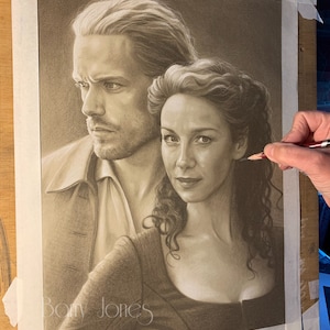 Limited print taken from my original pastel drawing of Jamie and Claire from outlander