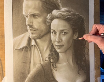 Limited print taken from my original pastel drawing of Jamie and Claire from outlander