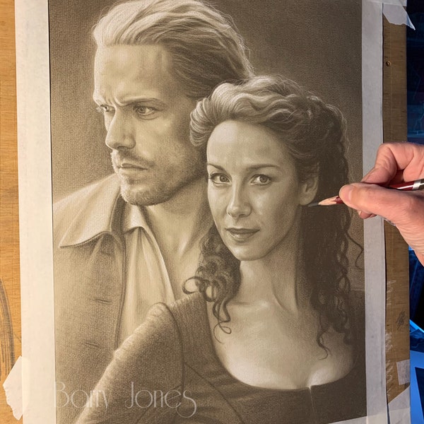 Limited print taken from my original pastel drawing of Jamie and Claire from outlander