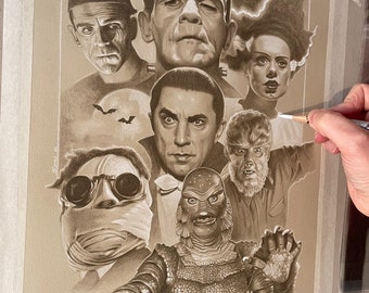 Limited print taken from my original pastel drawing of universal monsters