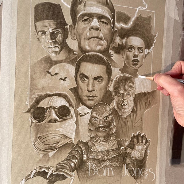 Limited print taken from my original pastel drawing of universal monsters