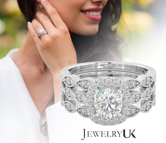 silver dress rings uk 925 Sterling Silver Ladies Bridal 3 Rings Set