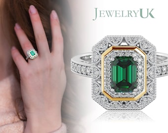 925 Sterling Silver Ring with Green Emerald Cut Cubic Zirconia