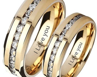 His And Hers I Love You Matching Classic Titanium Wedding Couple Rings Set ,His And Hers Wedding Ring Set