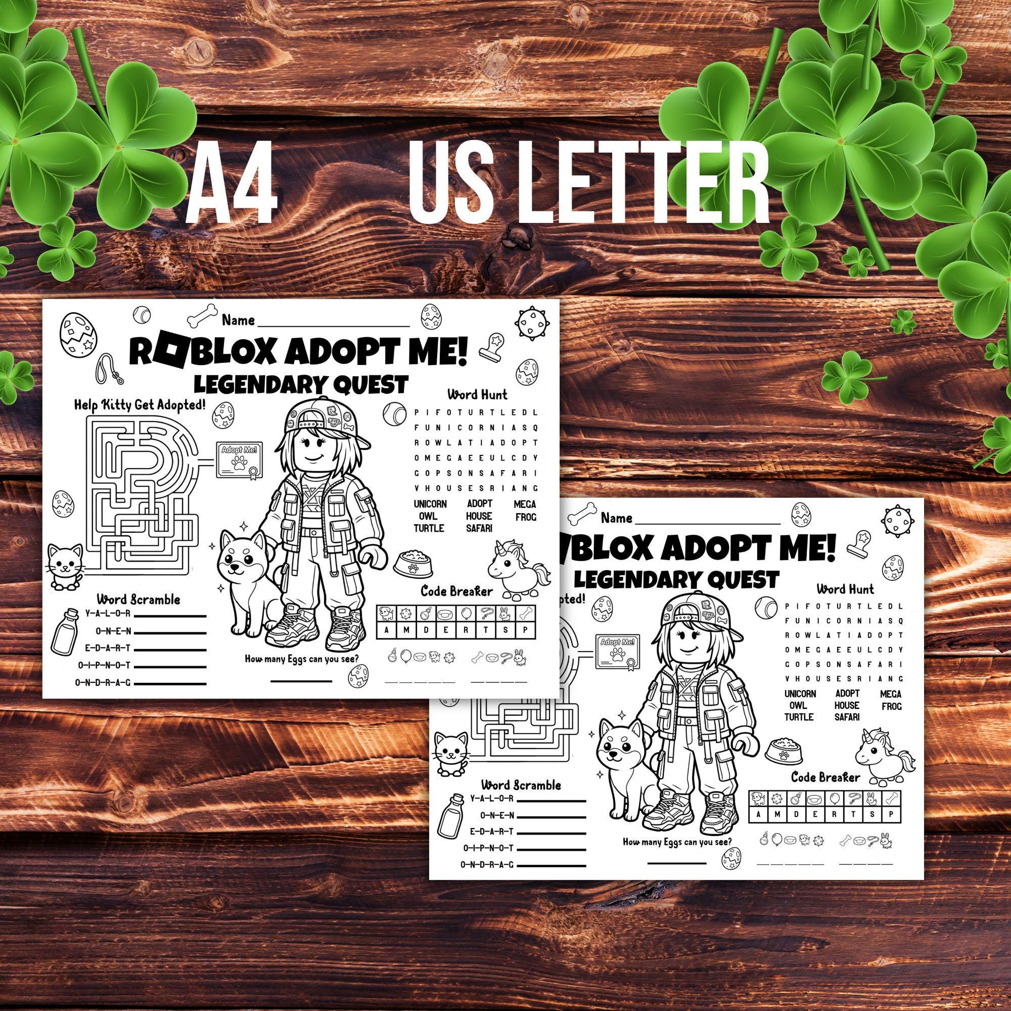 Adopt Me Activity Sheet Printable, Roblox Pet Party Favors, Kids ...