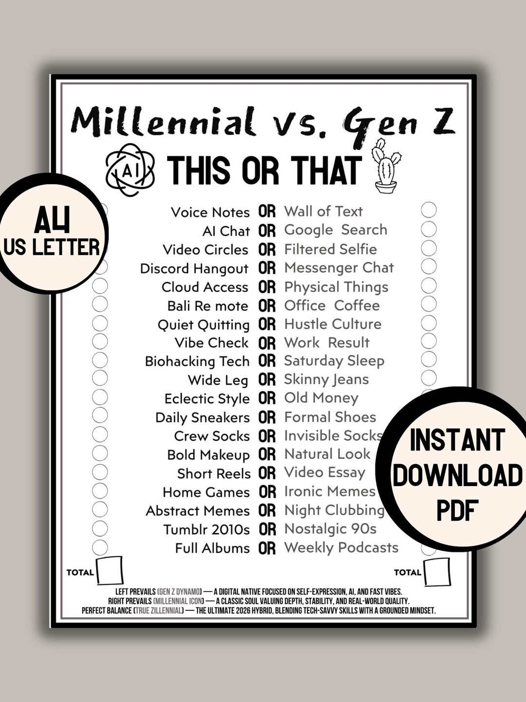 Digital Age Quiz, Gen Z Vs Millennial This or That Game, 2026 Vibe Check, Modern Icebreaker ...