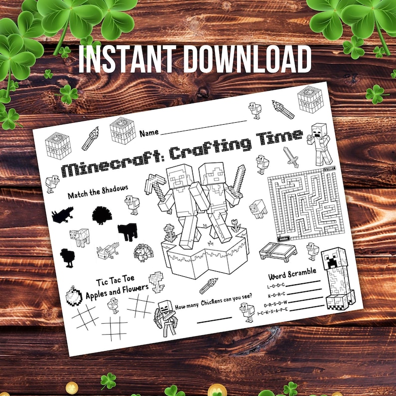 Minecraft Activity Sheet Printable, Block World Birthday Party Favors ...