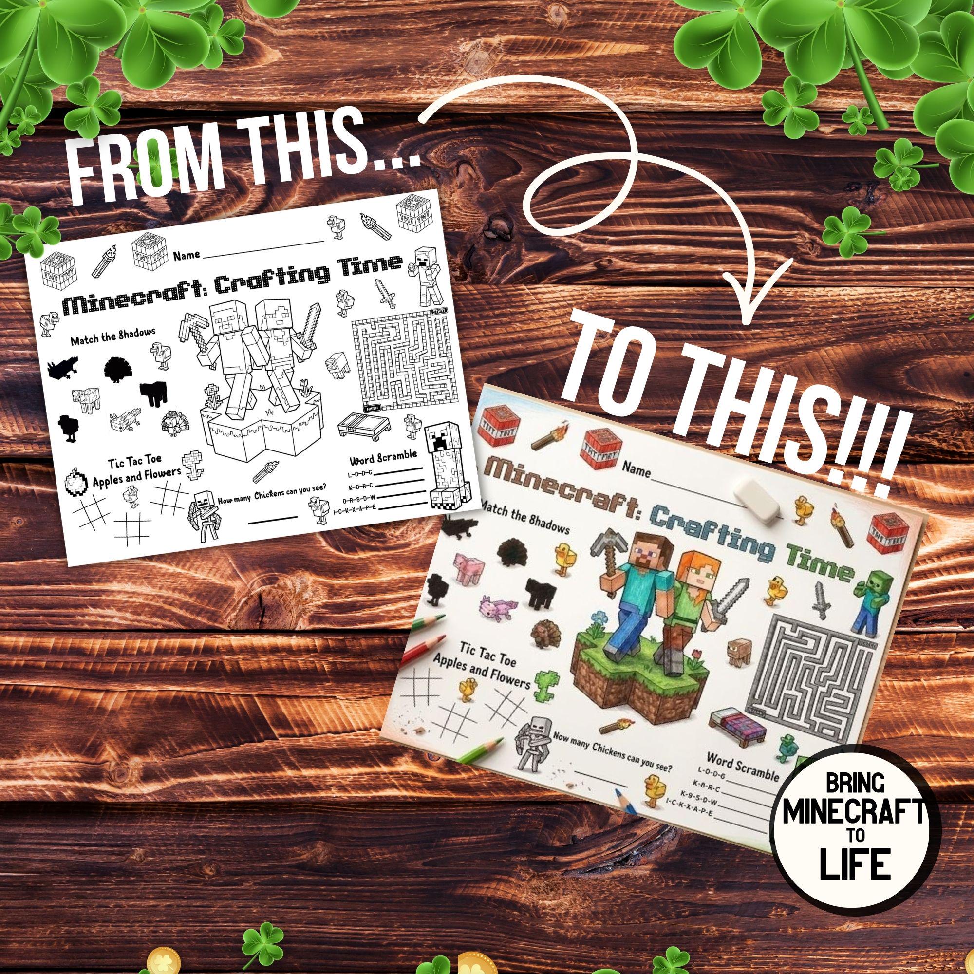 Minecraft Activity Sheet Printable, Block World Birthday Party Favors ...