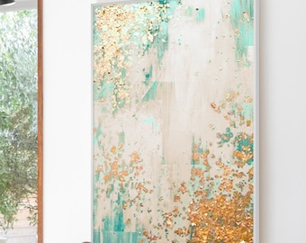 ターコイズゴールドの抽象画 - モダンなキャンバスウォールアート
