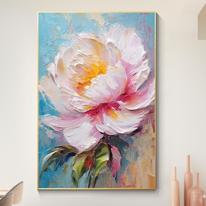 Pink Flower Painting Bloom Canvas Wall Art Textured Gold Floral Wall Art Abstract Flower wall art Large Floral Art Framed Painting  7artfine