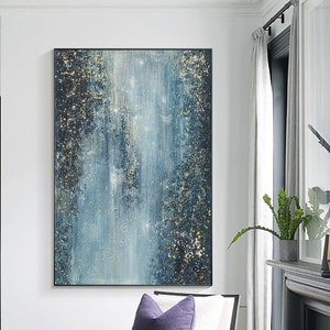 Navy Blue Gold  wall art Glitter wall art Textured Painting Original Abstract Canvas Painting Large Wall Art Modern art  Living Room Decor