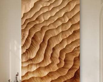 Parametric Wavy Wooden Wall Decor Wood carving Brown Wood abstract painting  extra large Wood Rustic boho living room decor
