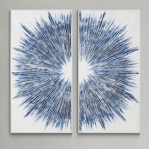Set of 2 Navy Blue Wall Art - Textured Abstract Paintings, Large Minimalist Wall Art for Entryway, Hallway, or Living Room Decor