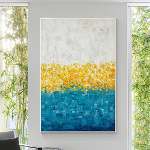 Blue yellow Wall Art original  abstract Minimalist  Modern Painting On Canvas Large Frame Wall Art Textured Painting contemporary home decor