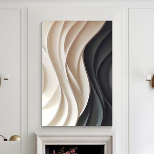 Parametric Wavy Wooden Wall Decor Wood Wall Art Beige Black Wood Abstract Painting Wood Block Wall Art Wood Wall Art Living Room Decor
