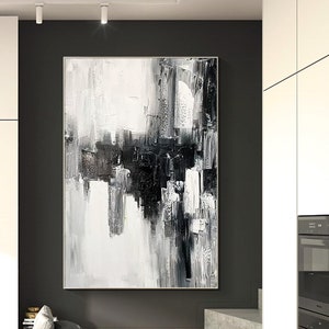 Black and White Wall Art Abstract texture Art Original Oil Painting On Canvas Large Black And White Wall Art ,Contemporary Living Room Art
